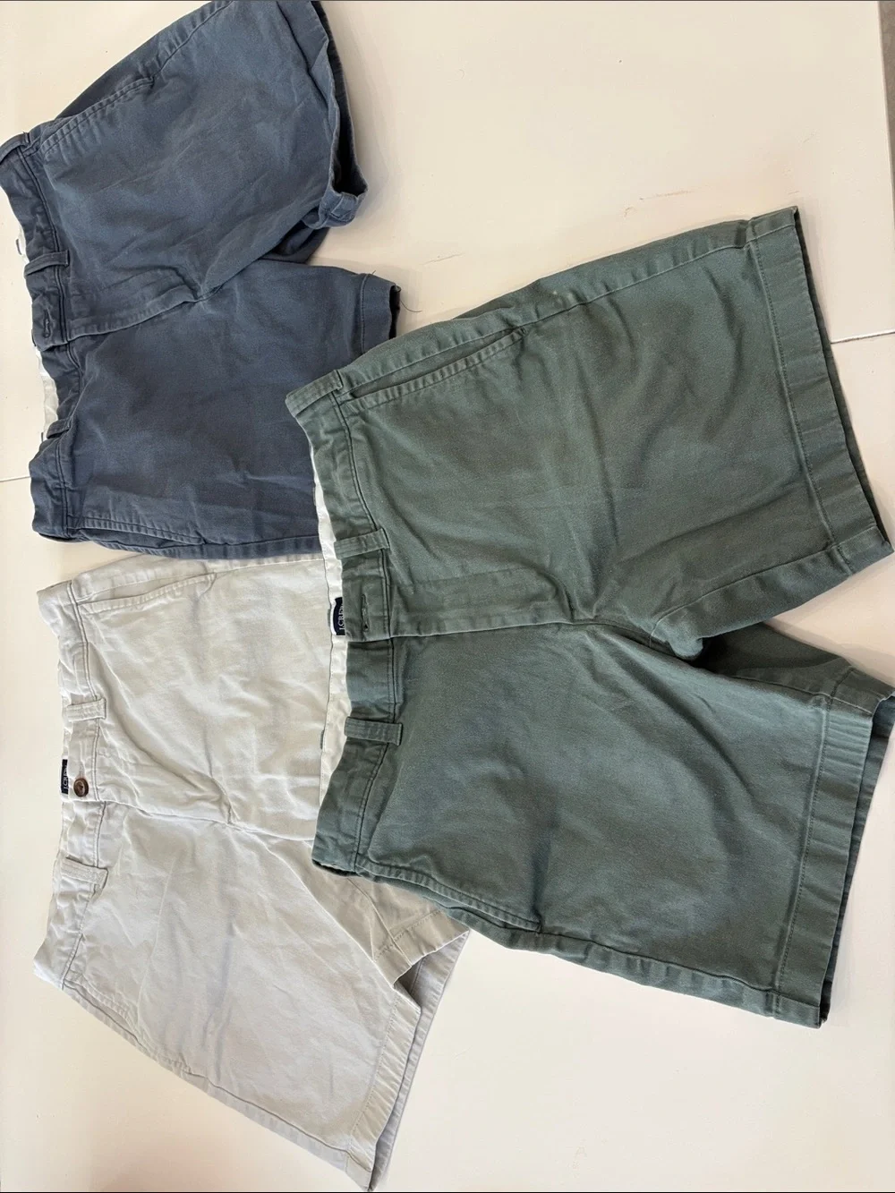 J. Crew Men’s Flat Front Shorts — Green, Blue, Light Gray